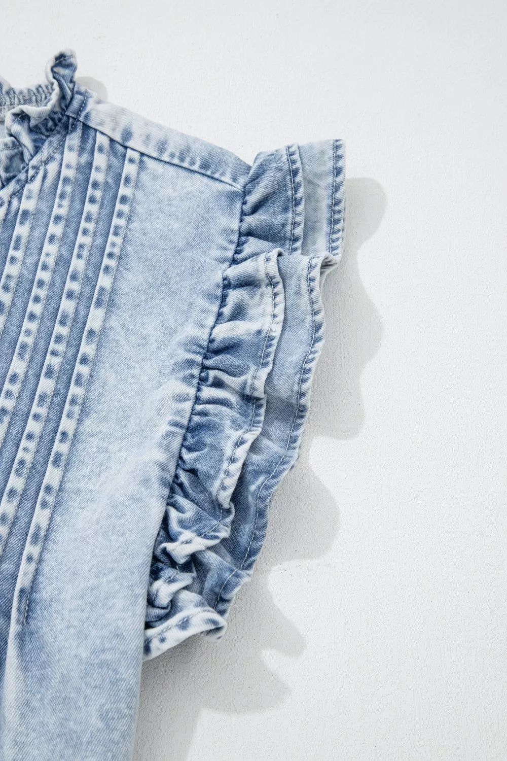 Ruffle Pleated Detail Vintage Washed Denim Top