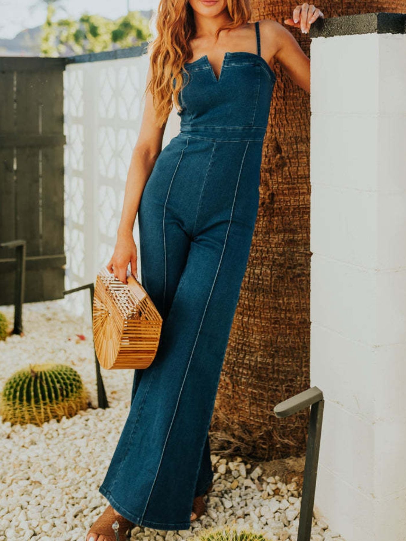 Spaghetti Strap Wide Leg Denim Jumpsuit