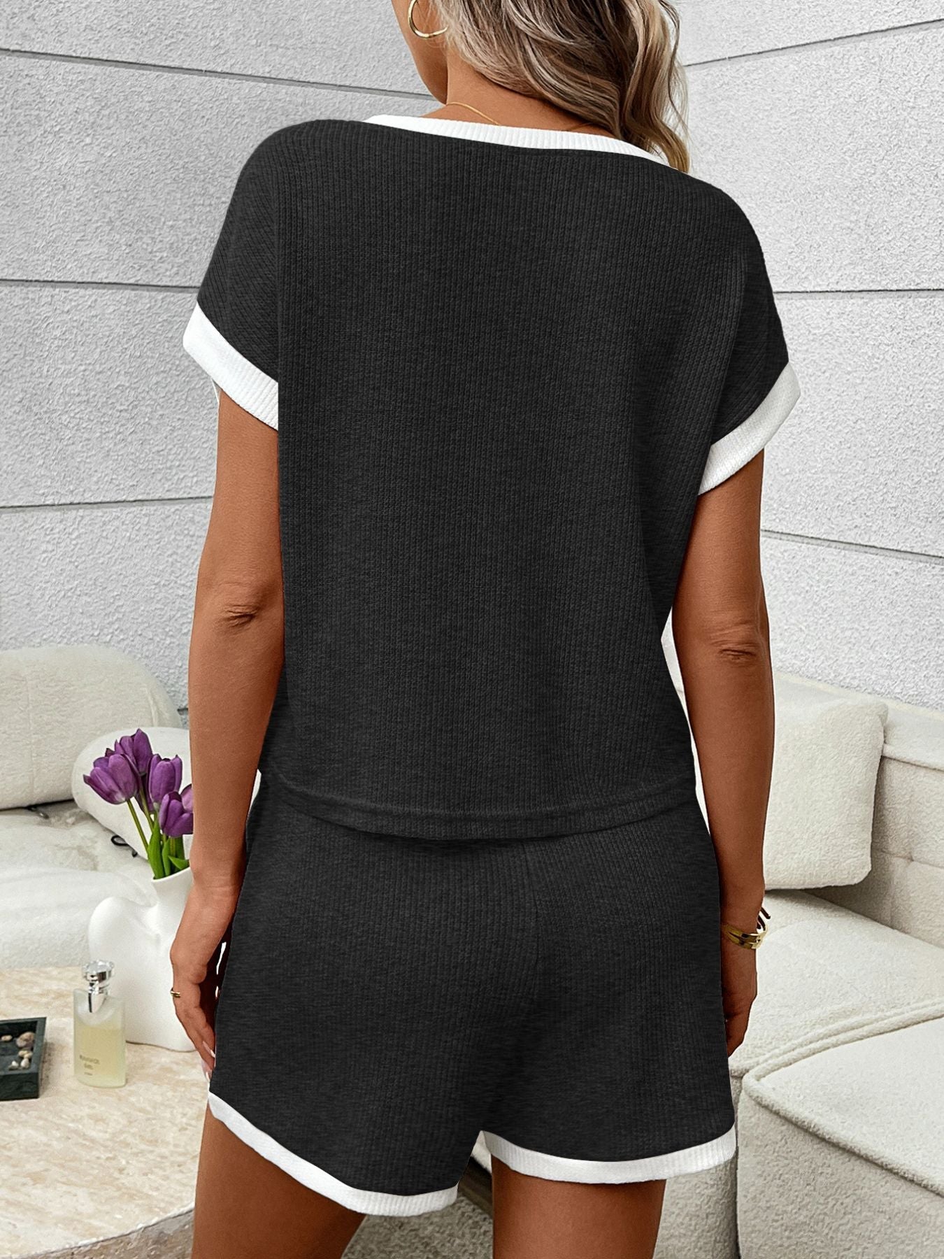 Contrast Trim Short Sleeve Top and Shorts Set
