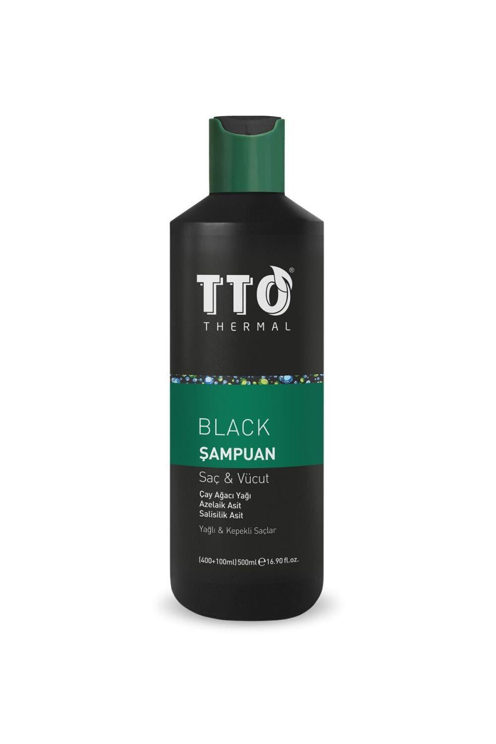 TTO Black Hair and Body Shampoo 500ml - Natural Multipurpose Cleanser for Simplified Routine