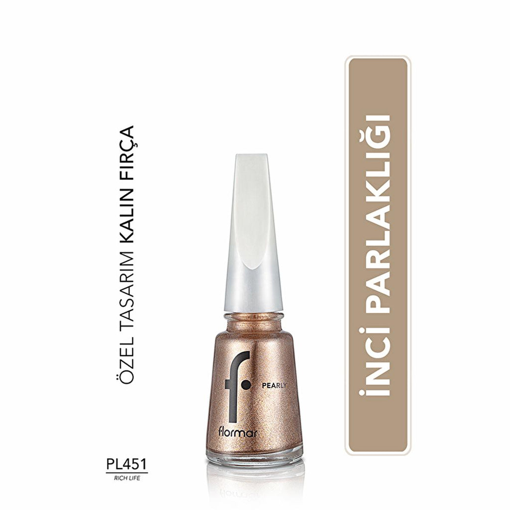 Flormar Long-Lasting Pearl Finish Nail Polish - Rich Life PL451, 6-Day Wear, Shimmer Effect, Elegant Nail Color for Women