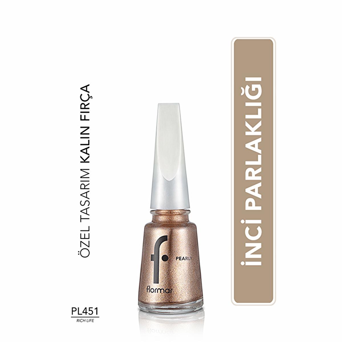 Flormar Long-Lasting Pearl Finish Nail Polish - Rich Life PL451, 6-Day Wear, Shimmer Effect, Elegant Nail Color for Women