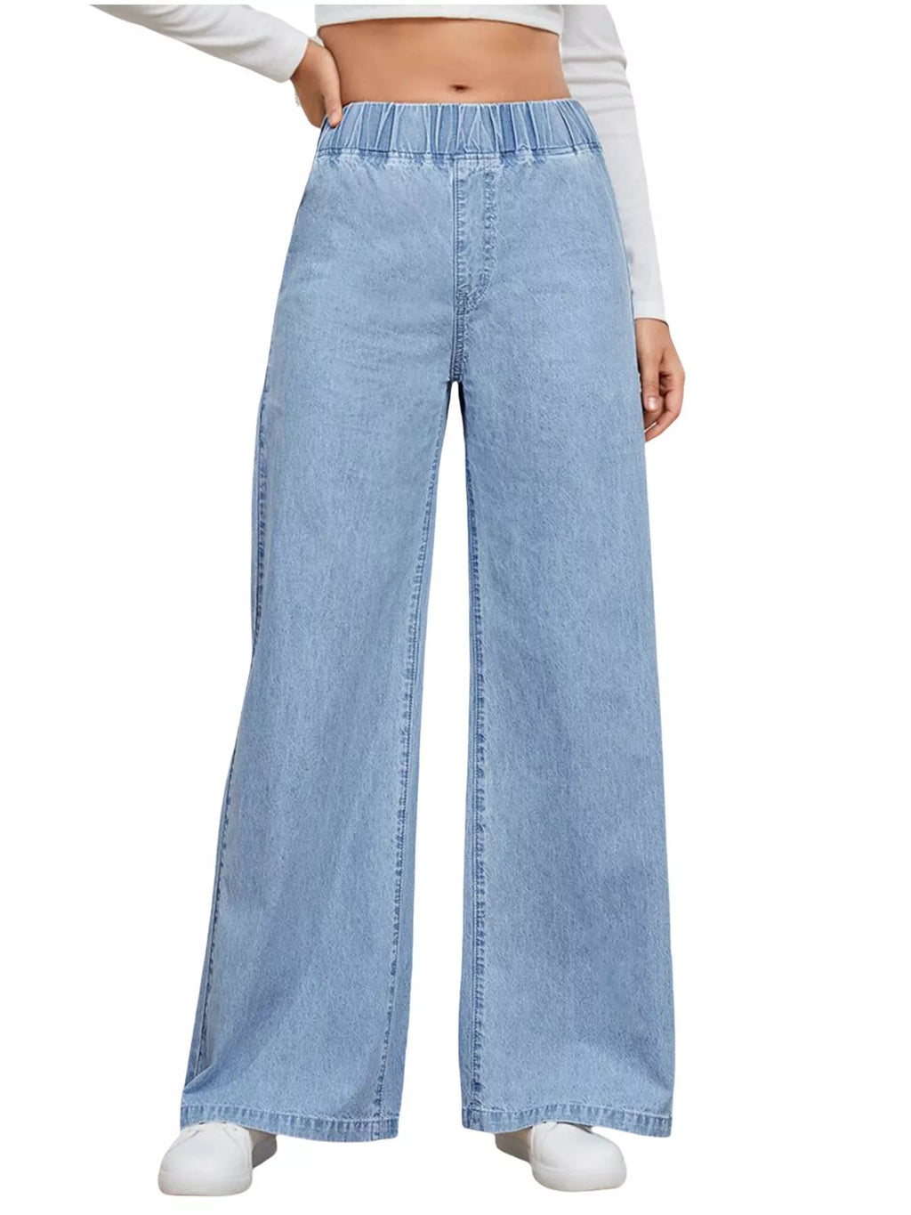 Elastic Waist Wide Leg Jeans