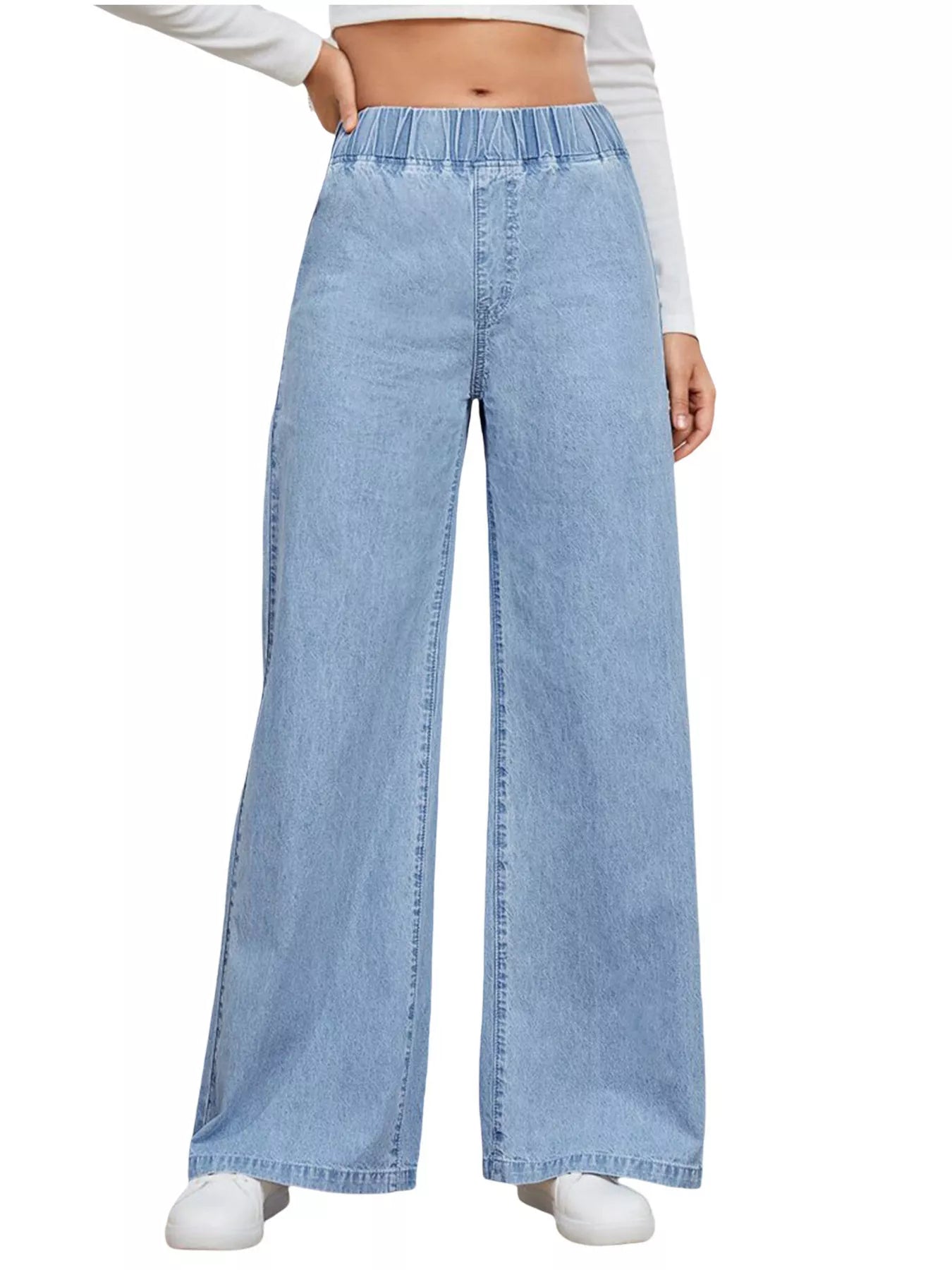 Elastic Waist Wide Leg Jeans