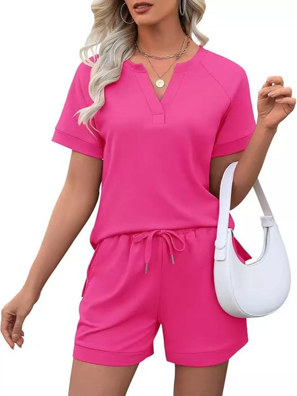 Solid Color Short Sleeve Top and Shorts Two-Piece Set