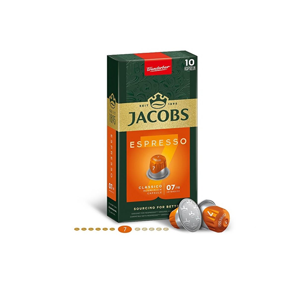Jacobs Nespresso Compatible Coffee Capsules - Espresso 7, Rich & Balanced Flavor, Aluminum Capsules