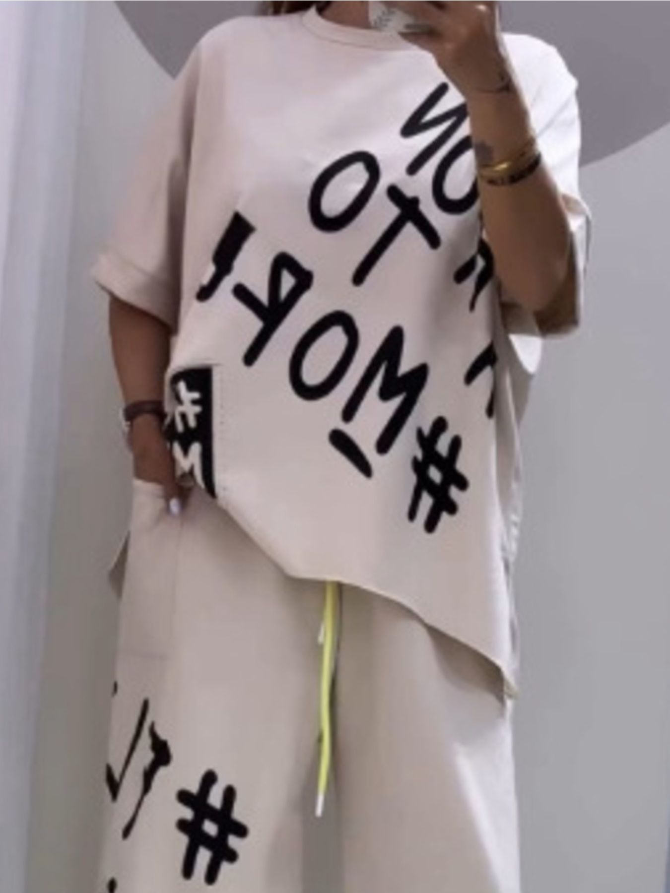 Full Size Letter Round Neck Tee and Drawstring Pants Set Plus Size