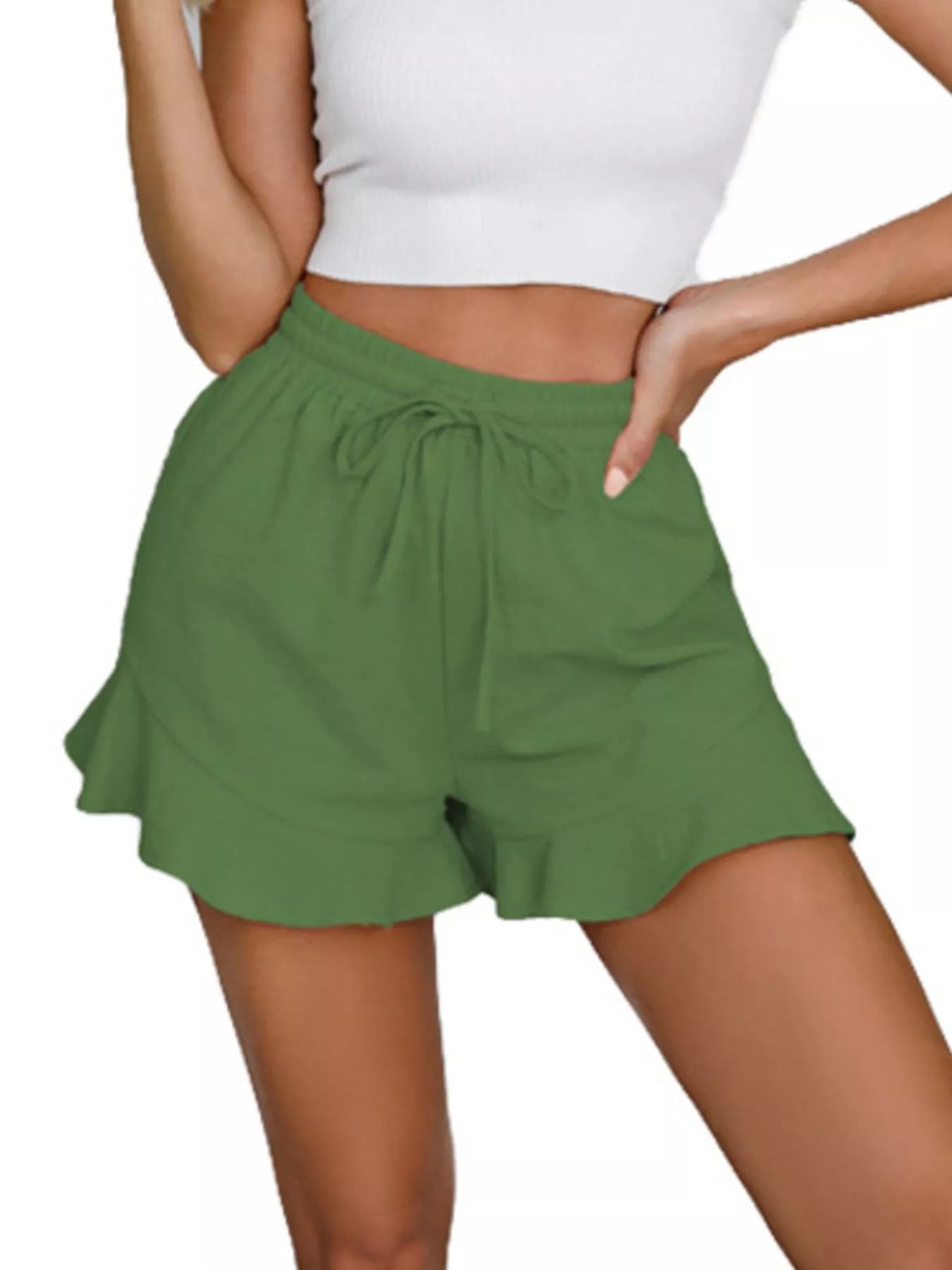 Ruffle Hem Drawstring Shorts