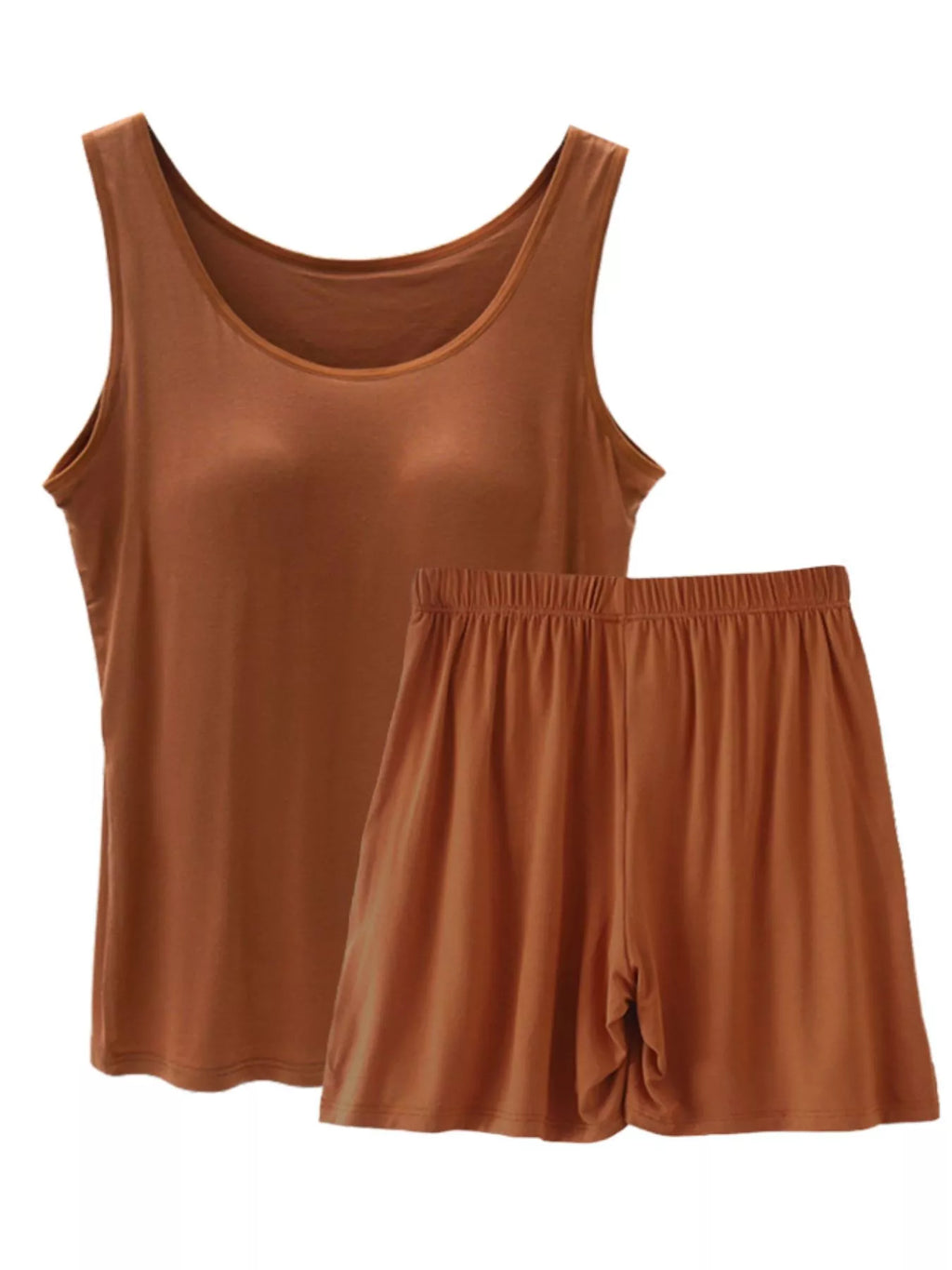 Plus Size Modal Padded Sleeveless Tank Top & Shorts Set