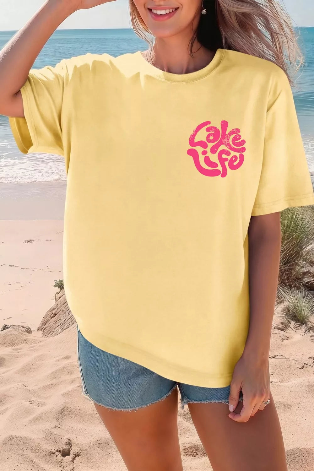 Casual Round Neck Short Sleeve Slogan Print Loose Fit T-shirt