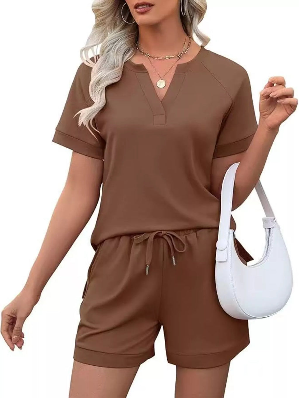 Solid Color Short Sleeve Top and Shorts Two-Piece Set