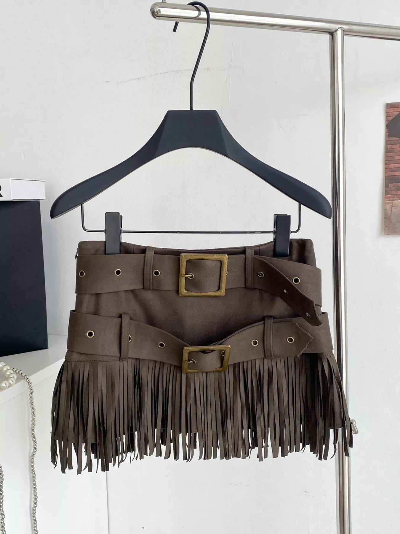 Fringe Belted Mini Skirt