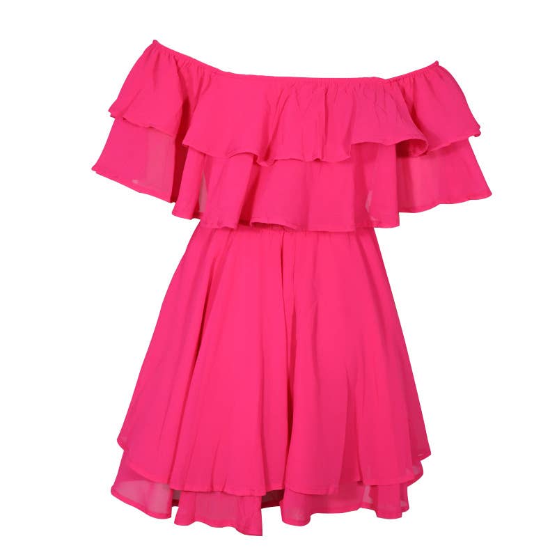 Pretty Little Patriot Hot Pink Chiffon Off The Shoulder Ruffle Nimi Dress — product category context