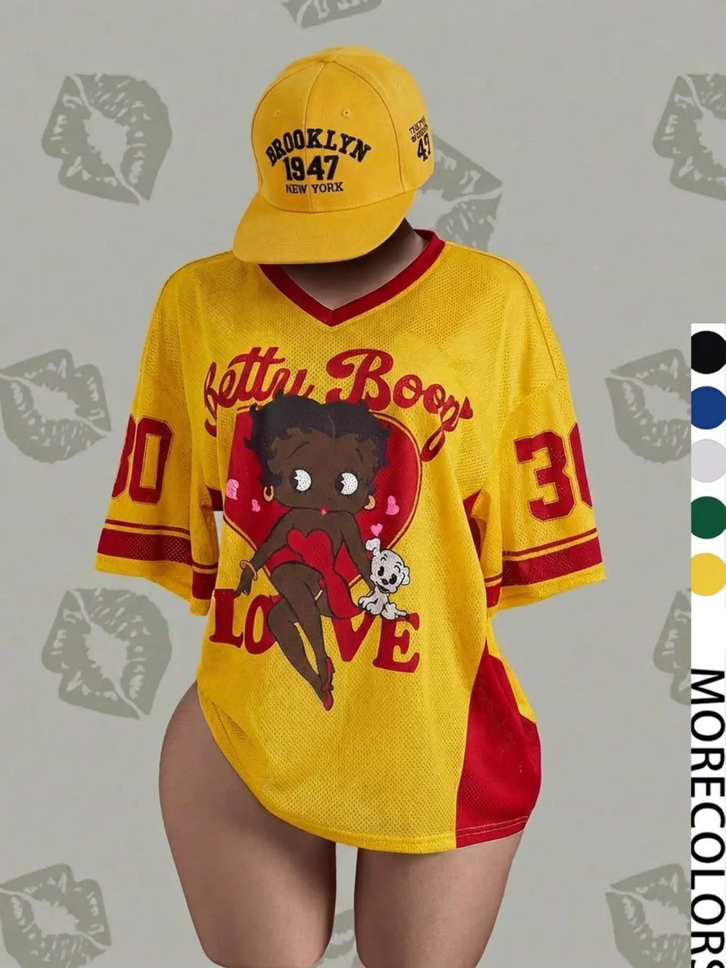 Streetwear Y2K Mesh Top – Vintage Doll Print V-Neck Shirt, Breathable Retro Aesthetic for Women