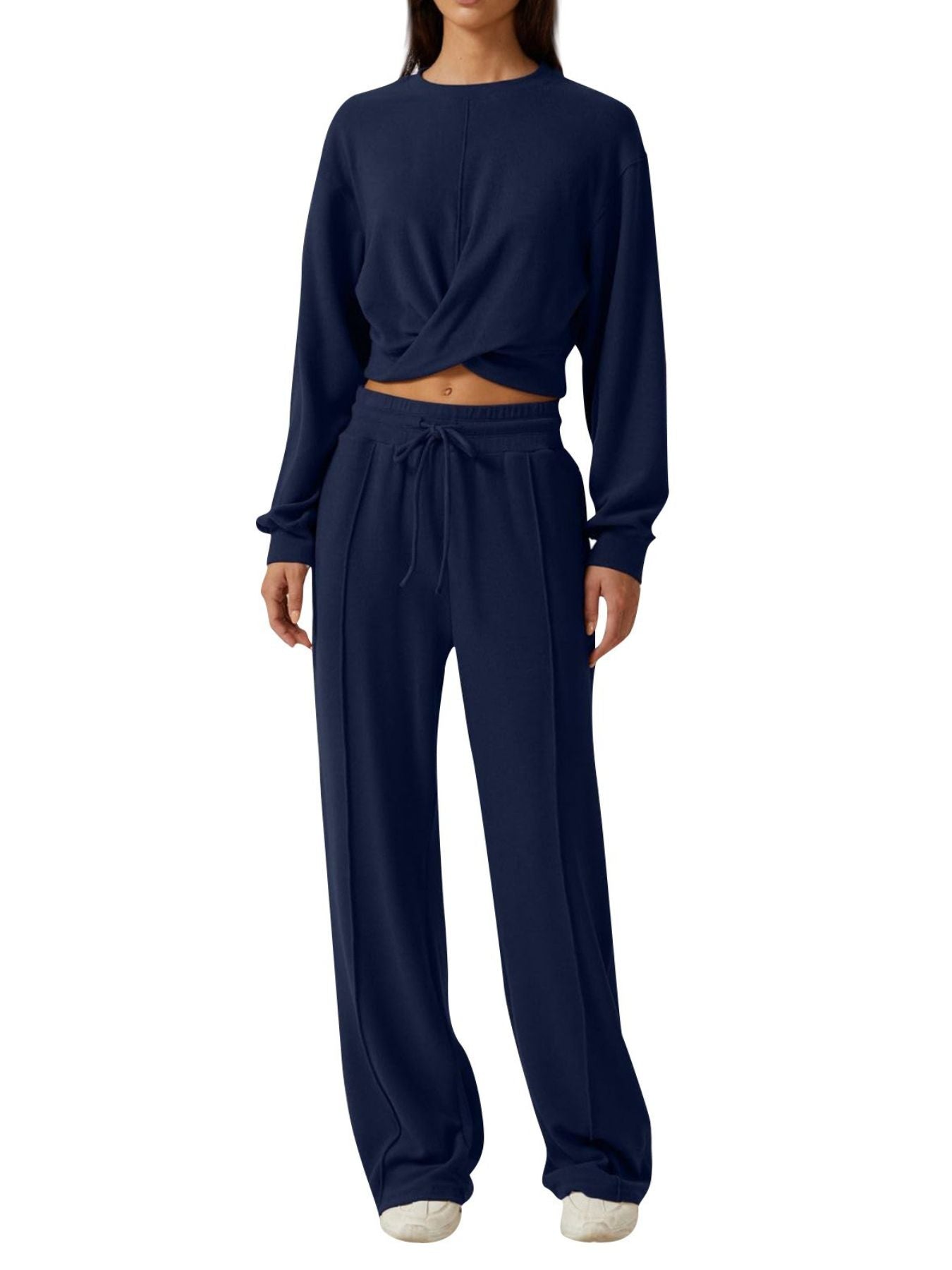 Twist-Front Long Sleeve Top and Pants Set