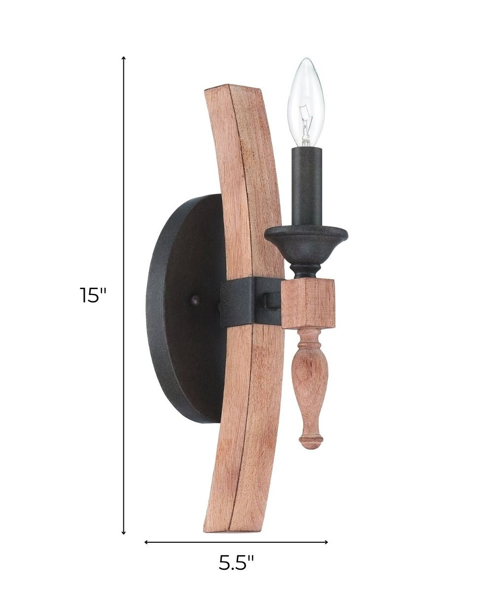 Glenwood 5"W 1-Light Aged Bronze and Distressed Oak Finish Wall Sconce Light Fixture – LampsUSA, view 2