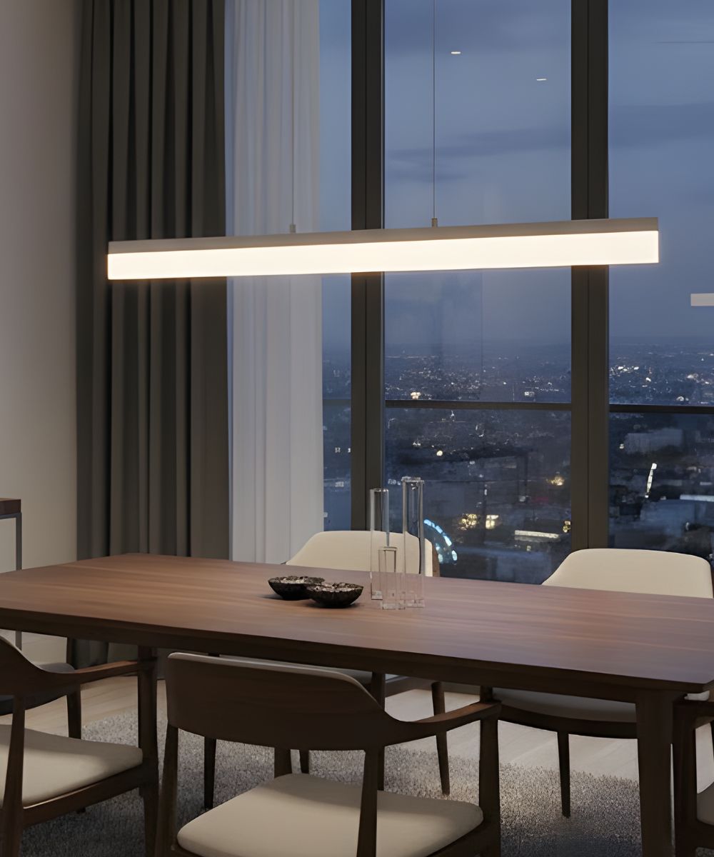 36"W 1-Light Linear Bar Ribbon LED Kitchen Island Light Fixture Brushed Nickel Finish Acrylic Shade – LampsUSA, view 2