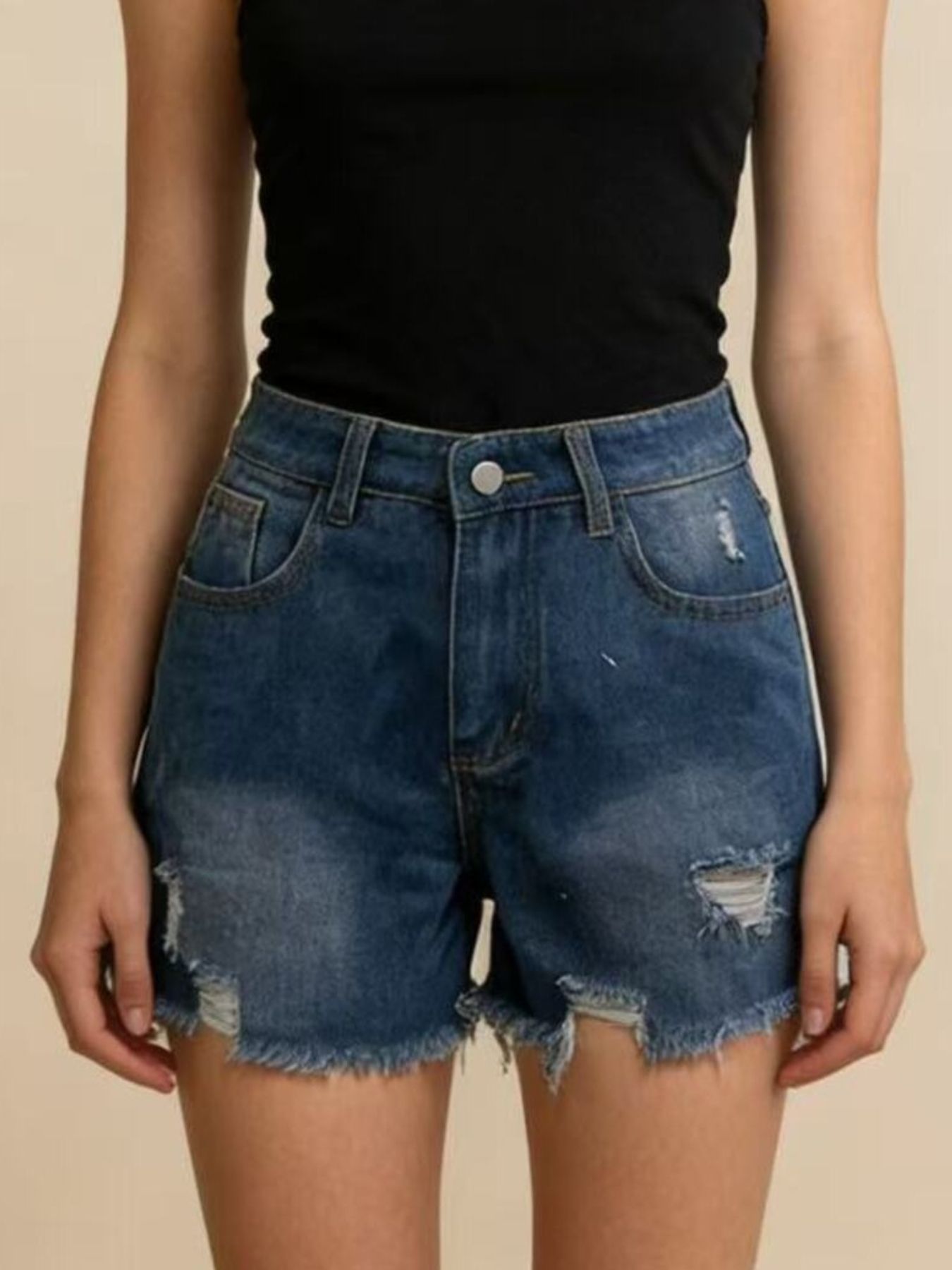 Distressed Frayed Hem Denim Shorts