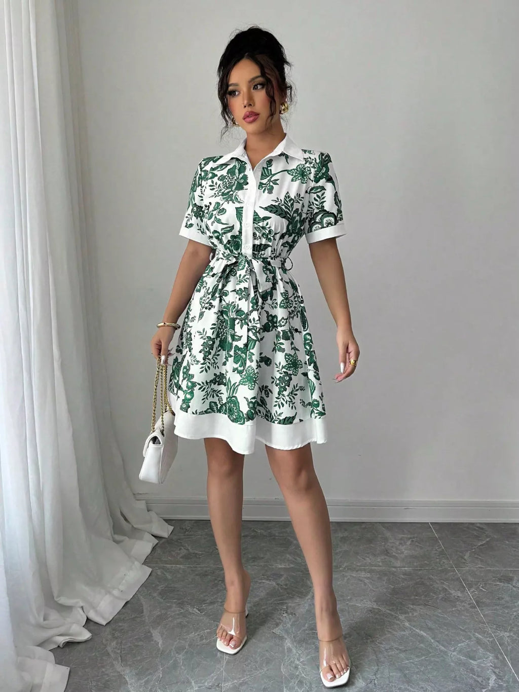 Printed Button Front Mini Dress