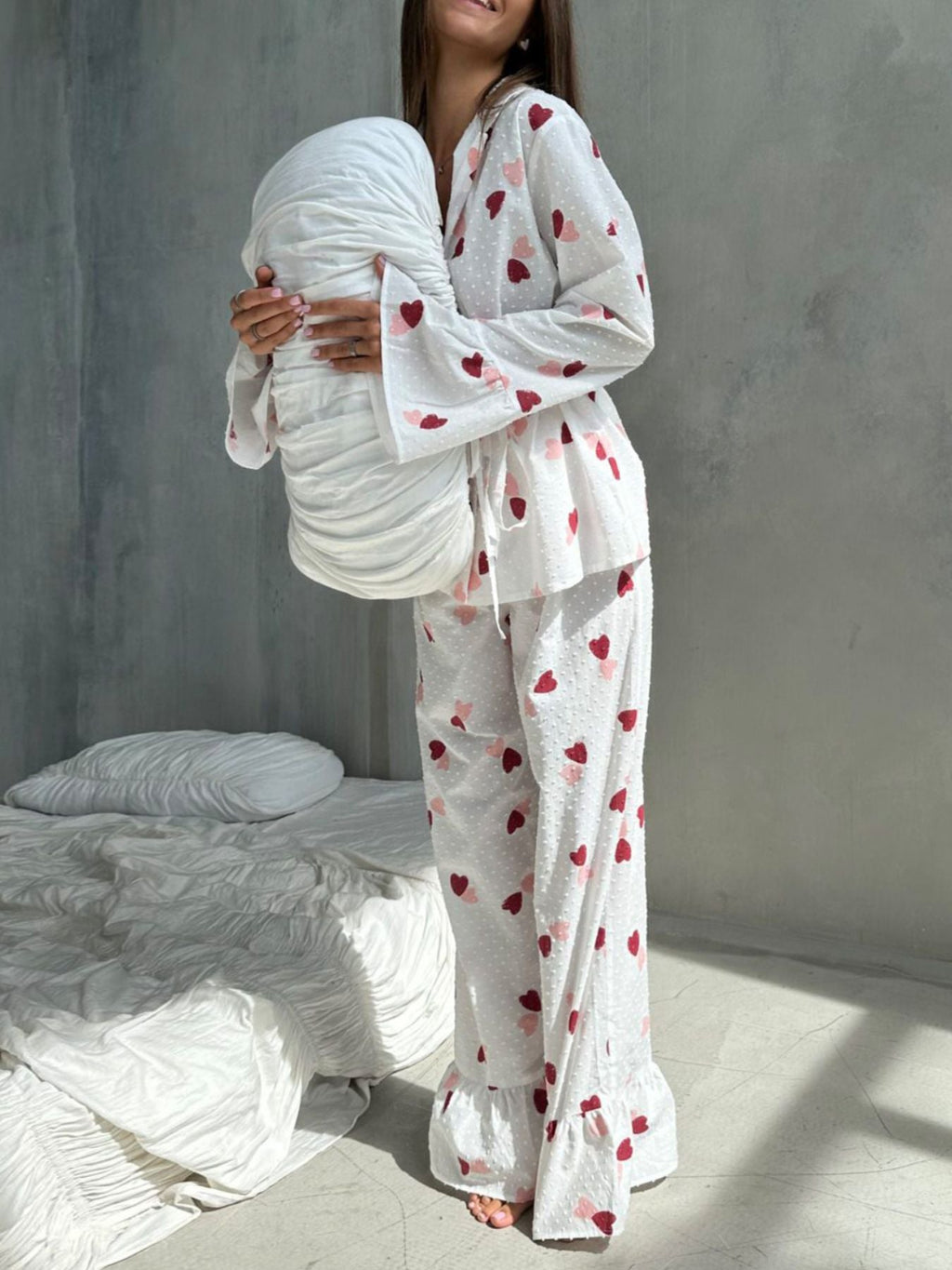 Heart Print Long Sleeve and Pants Lounge Set