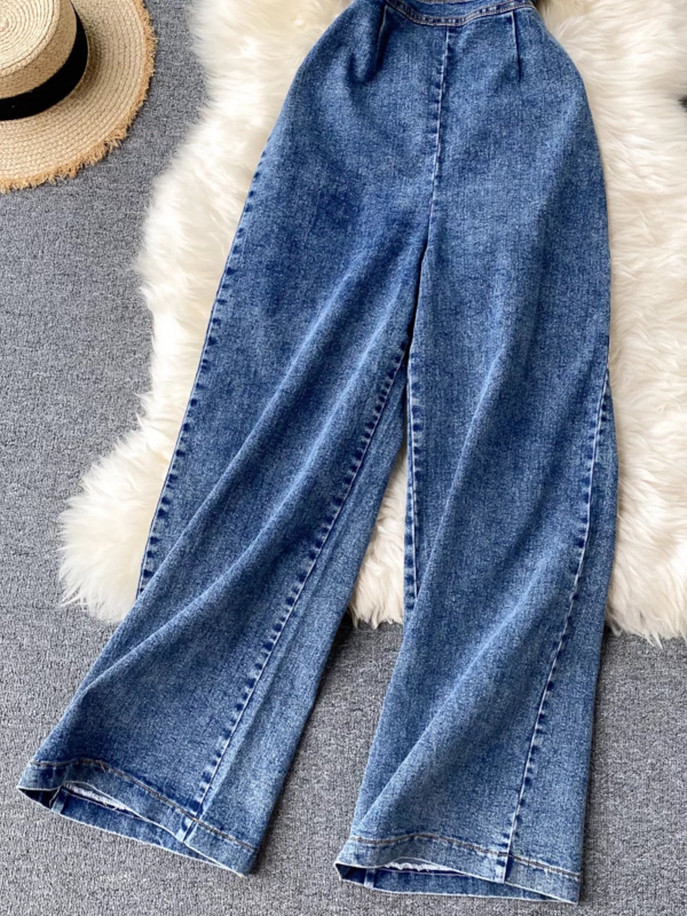 Halter Neck Wide Leg Denim Jumpsuit