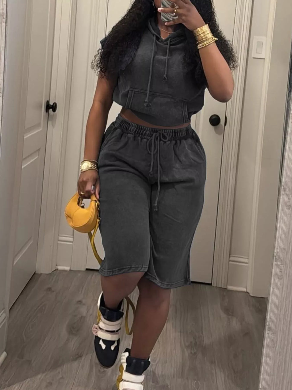 Hooded Crop Top and Shorts Set