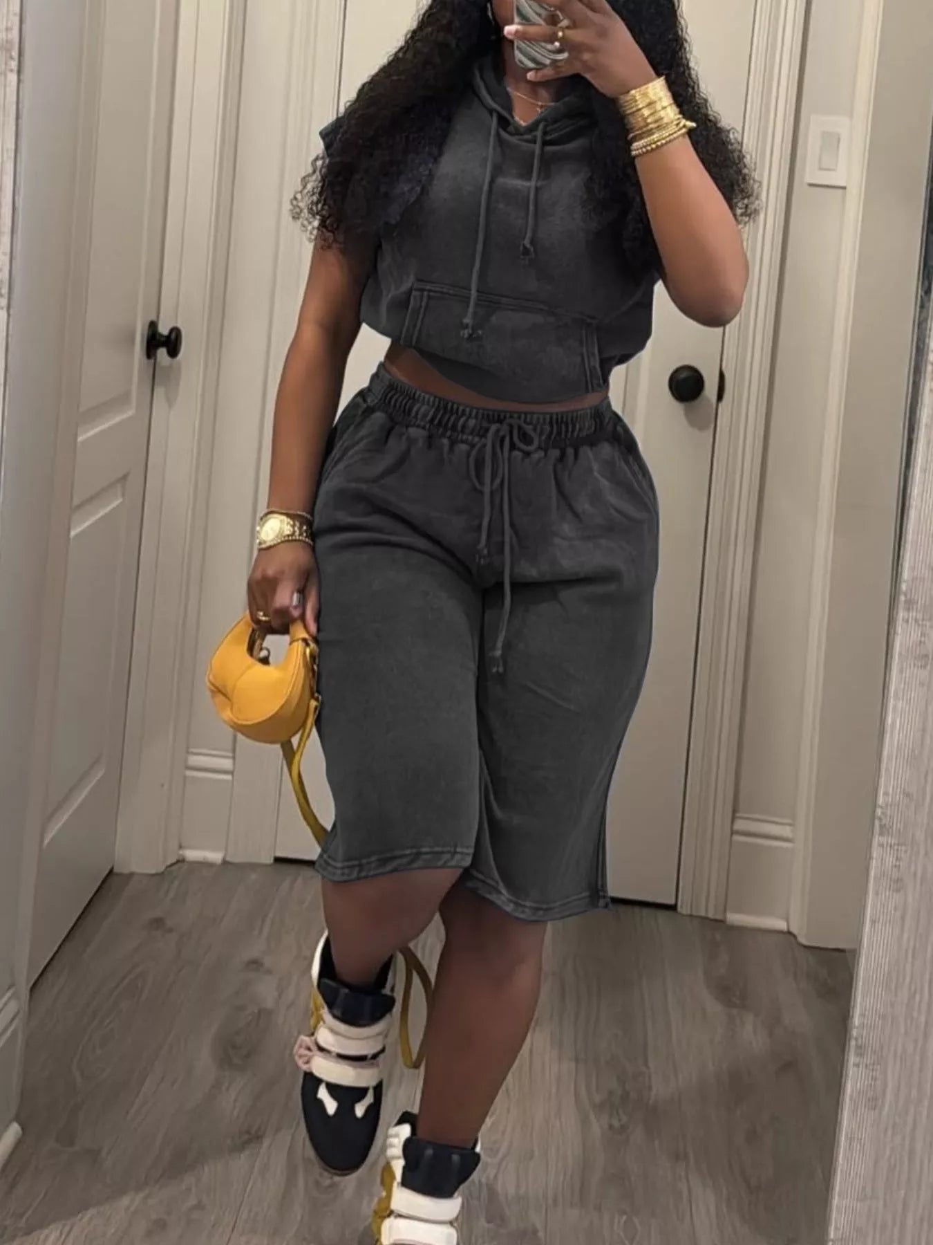 Hooded Crop Top and Shorts Set