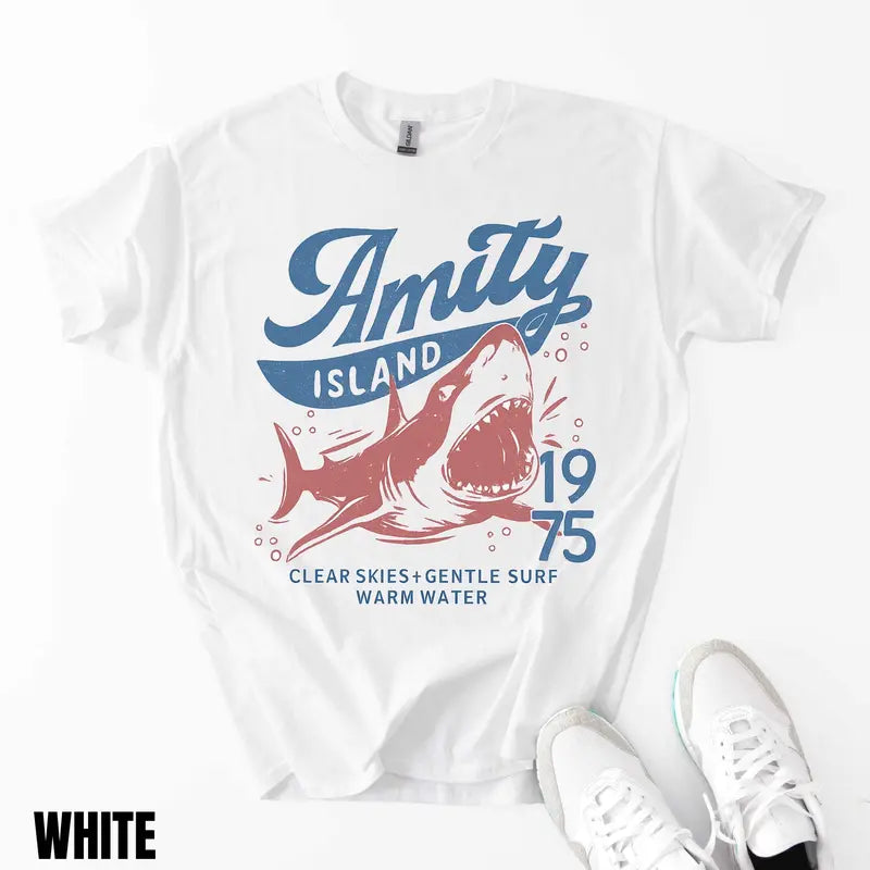 Jaws Amity Island 1975 T-Shirt – Retro Movie Inspired Graphic Tee, Remastered Heavy Cotton Film Buff Top, Soft Lived-In Vintage Summer Beach Shirt, Made in USA