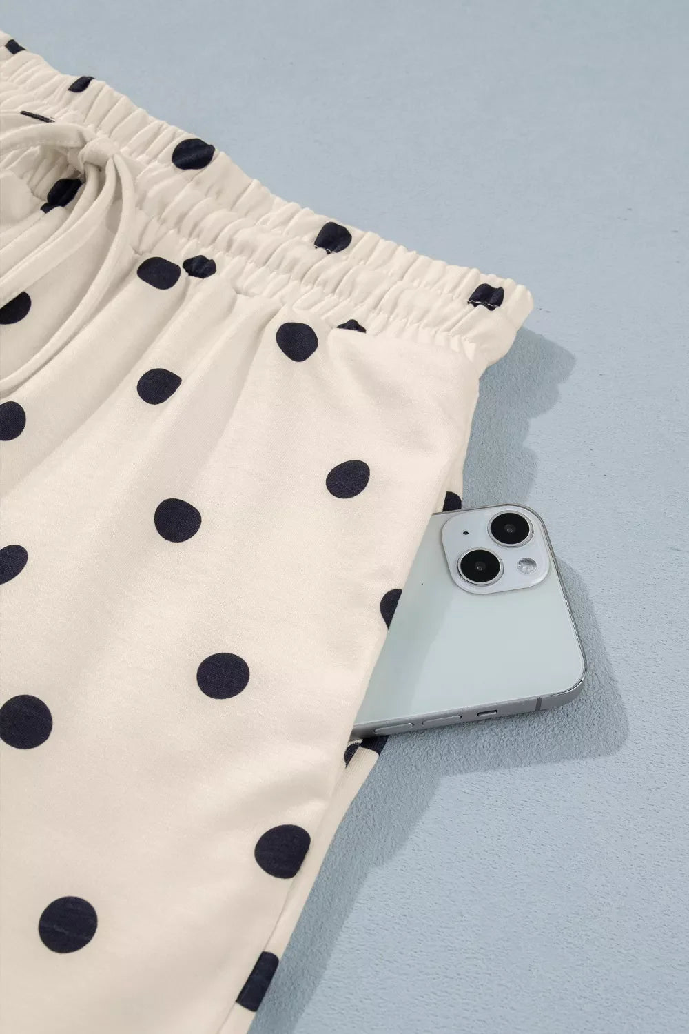 Exposed Seam Detail Polka Dot Loose Tee Drawstring Shorts Set