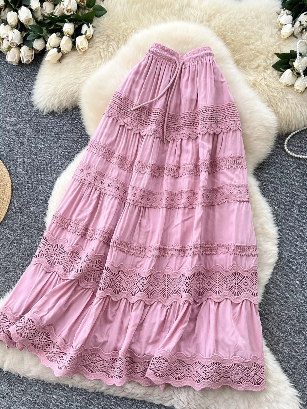 Drawstring Lace Tiered Skirt