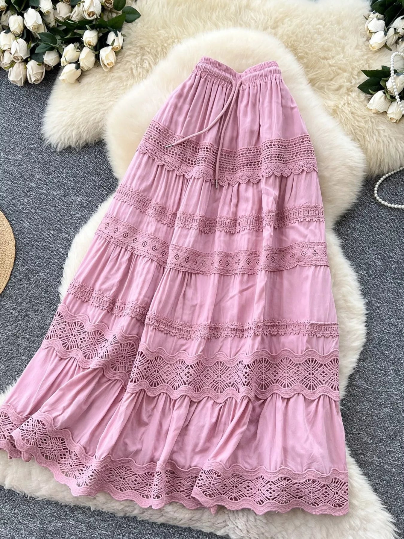 Drawstring Lace Tiered Skirt