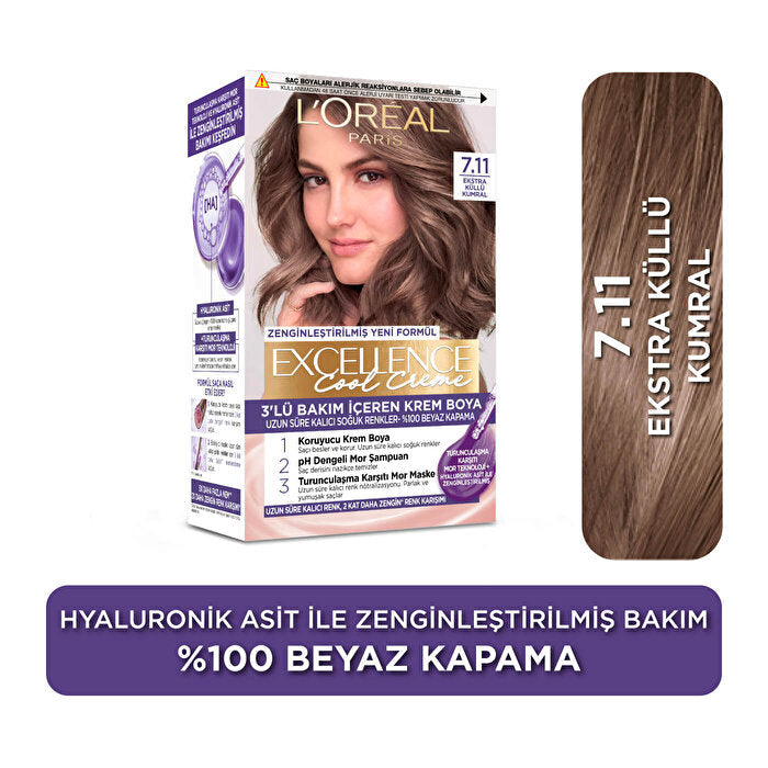 L'Oreal Paris Excellence Cool Creme Hair Color 7.11 - Extra Ash Brown | 100% Gray Coverage