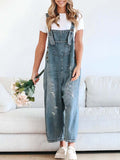Distressed Wide Leg Denim Overalls