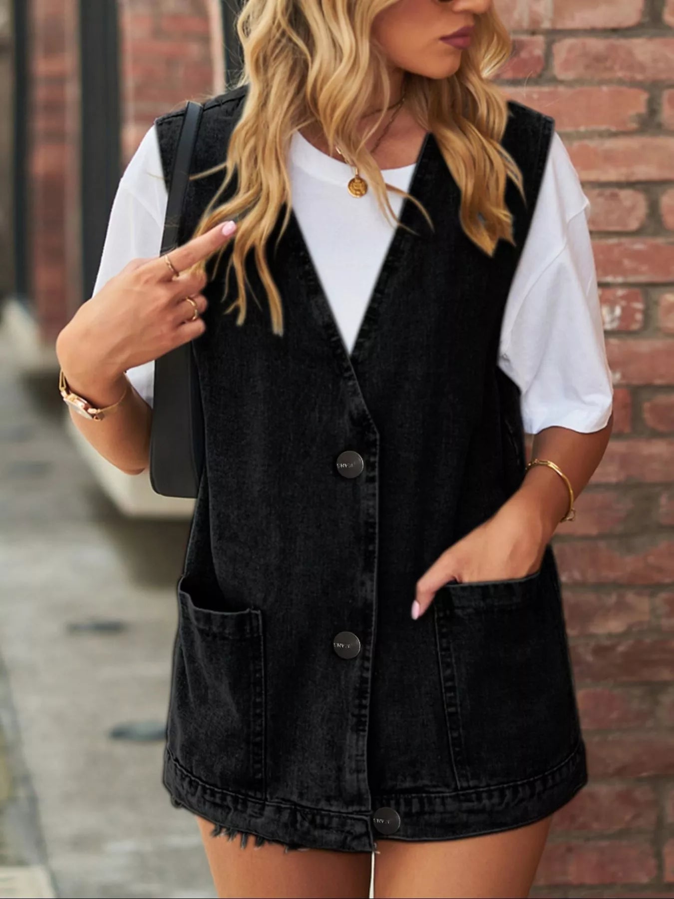 Sleeveless Button-Down Denim Jacket Vest