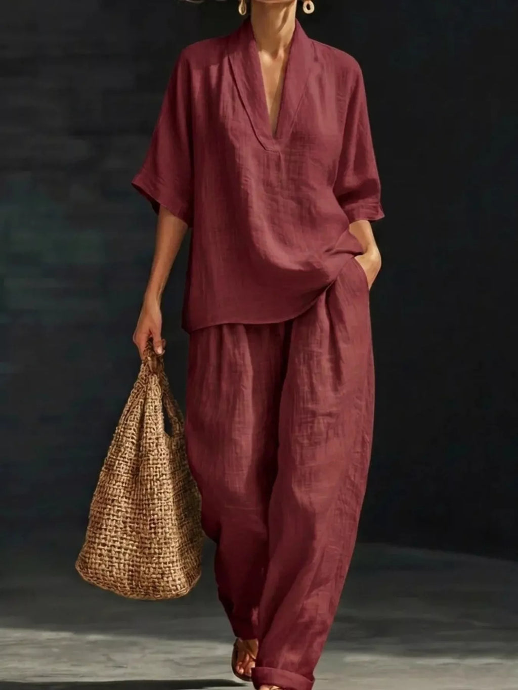 Half Sleeve Loose Fit Top and Pants Set