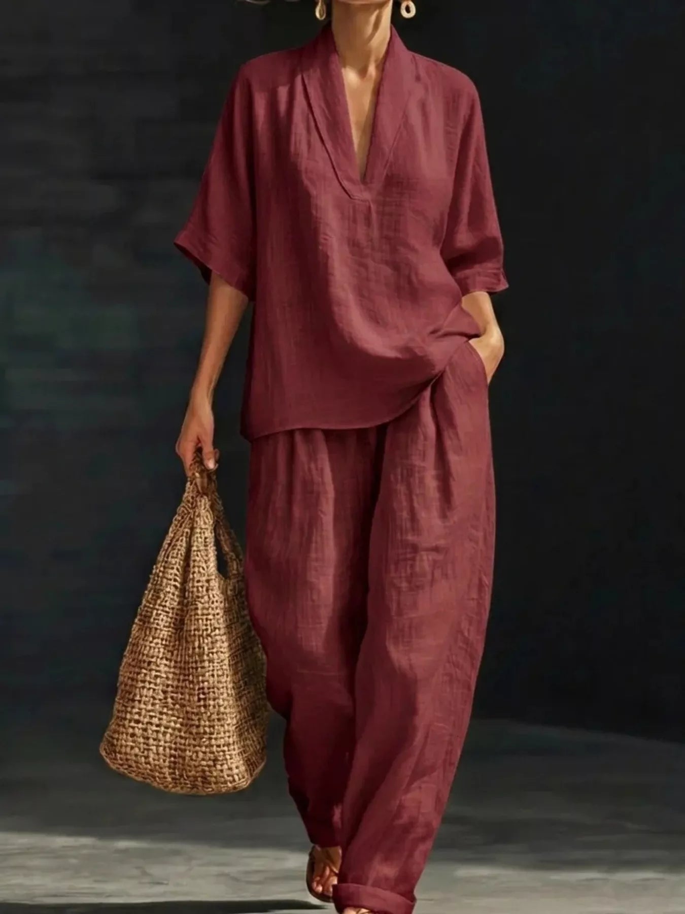 Half Sleeve Loose Fit Top and Pants Set