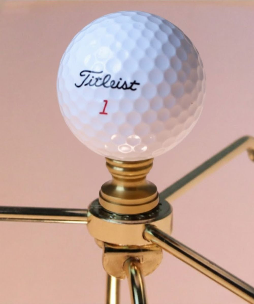 Golf Ball Lamp Finial, White, Polished Brass Base 2.25"h – LampsUSA, view 4