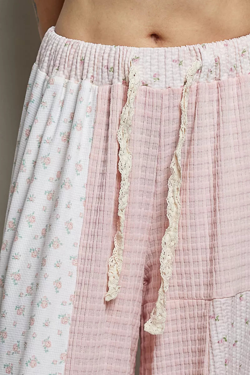 POL Patchwork Mixed Knit Wide Leg Pants