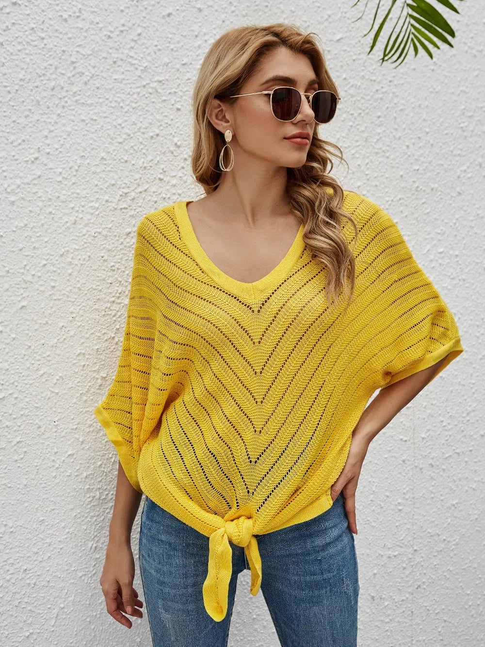 Openwork Batwing Sleeve Cover-Up