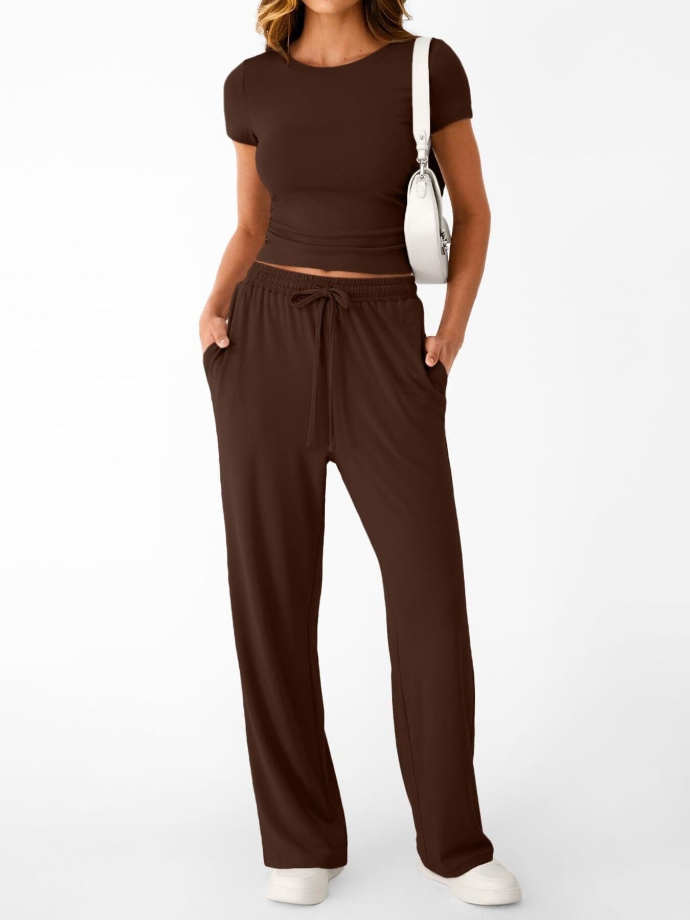 Round Neck Short Sleeve Tee and Pants Set