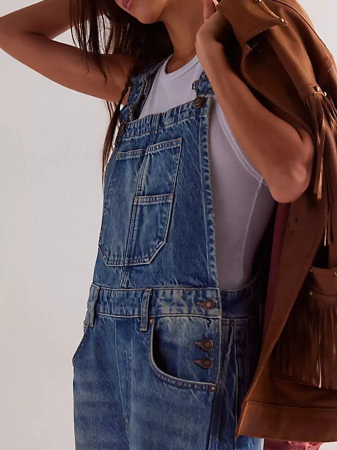 Wide Strap Wide Leg Denim Overalls