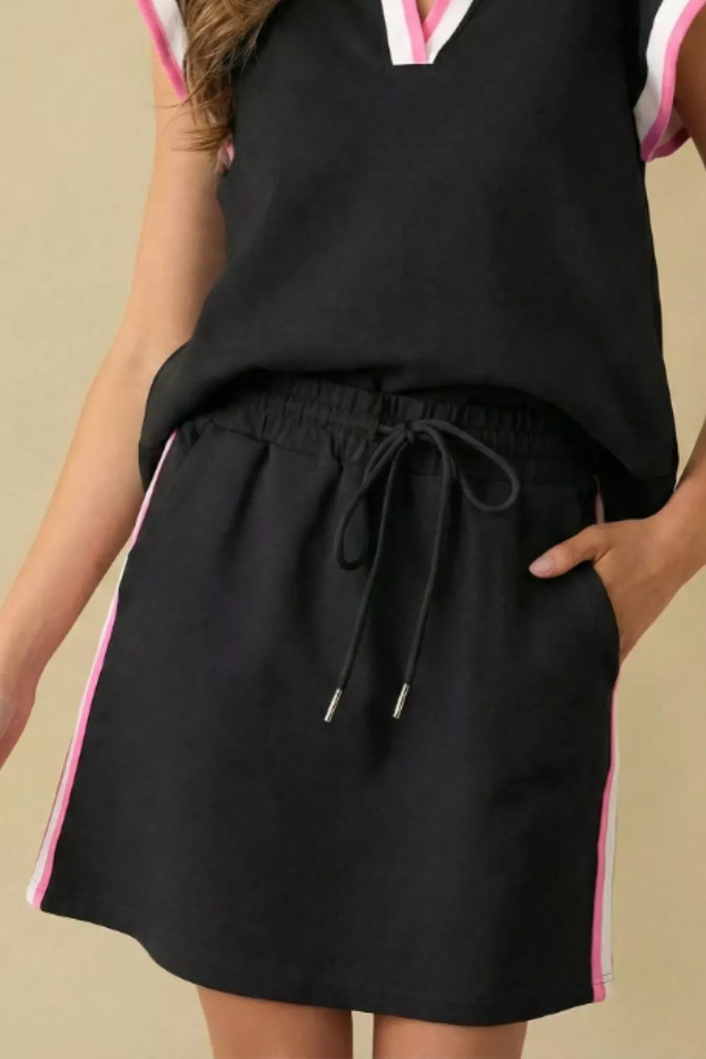 Contrast Trim Cap Sleeve Blouse and Shorts Set