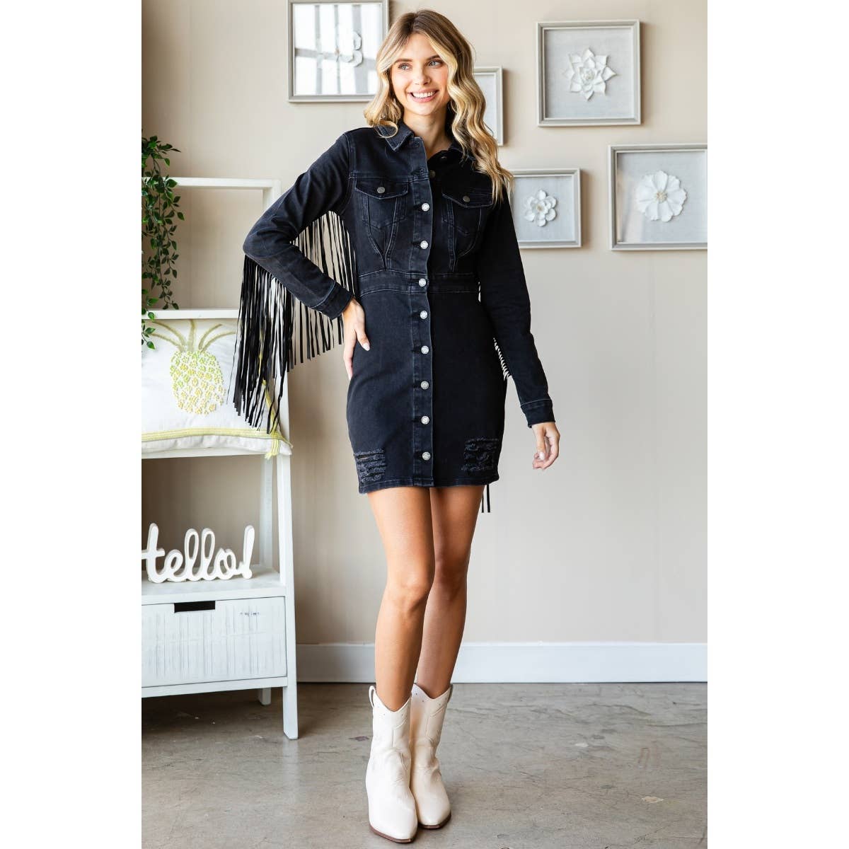 Pretty Little Patriot Pretty Little Patriot Fringe Western Black Mini Dress — detail shot 8
