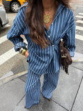 Striped Button Up Shirt and Pants Set
