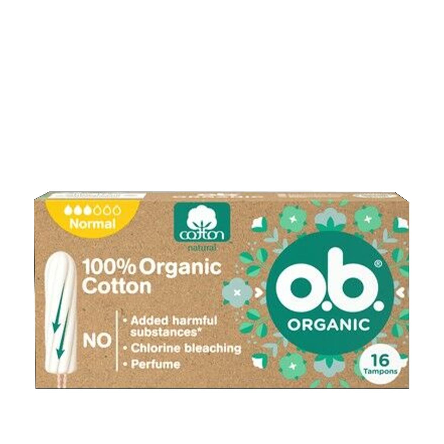 o.b Organic Tampons Normal Absorbency - 16 Count, Chemical-Free & Natural Menstrual Hygiene
