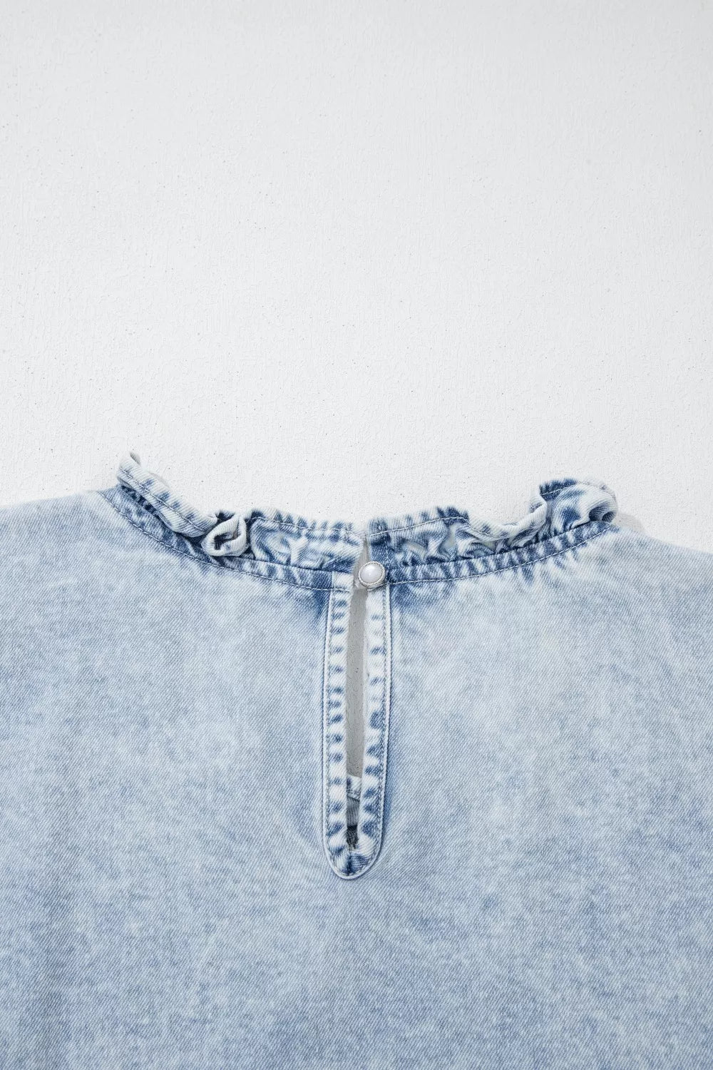 Ruffle Pleated Detail Vintage Washed Denim Top