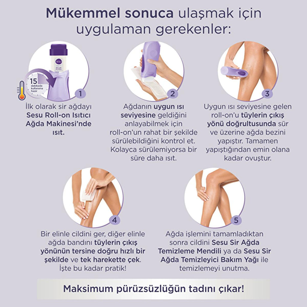 Sesu Soft Roll-On Sir Ağda 100 ml - Hypoallergenic Hair Removal Wax for Sensitive Skin
