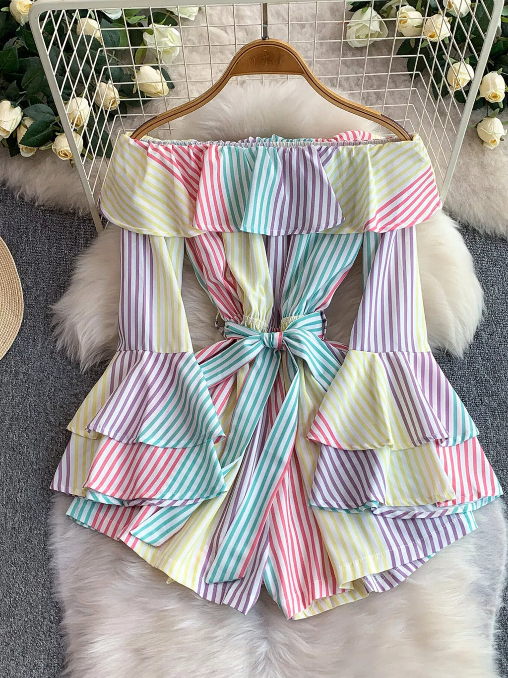 Off-Shoulder Flounce Sleeve Romper