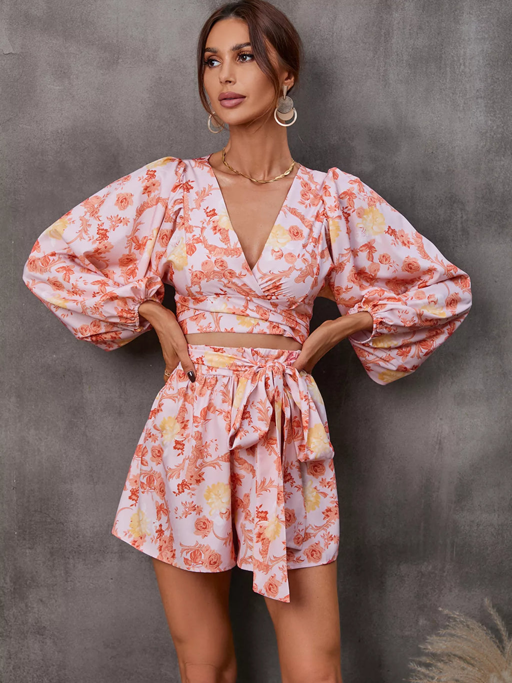 Cutout Front Printed Long Sleeve Romper