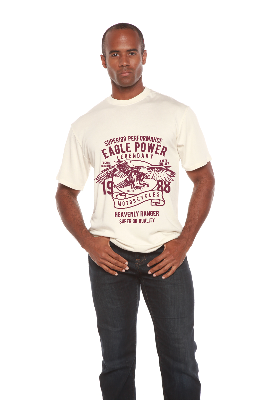 Spun Bamboo Eagle Power Men's Bamboo Viscose/Organic Cotton Short Sleeve Graphic T-Shirt — fabric or material detail